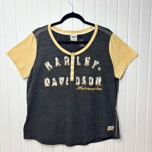 Harley-Davidson Women's Charcoal and Yellow Short Sleeve Tee Size 2XL
